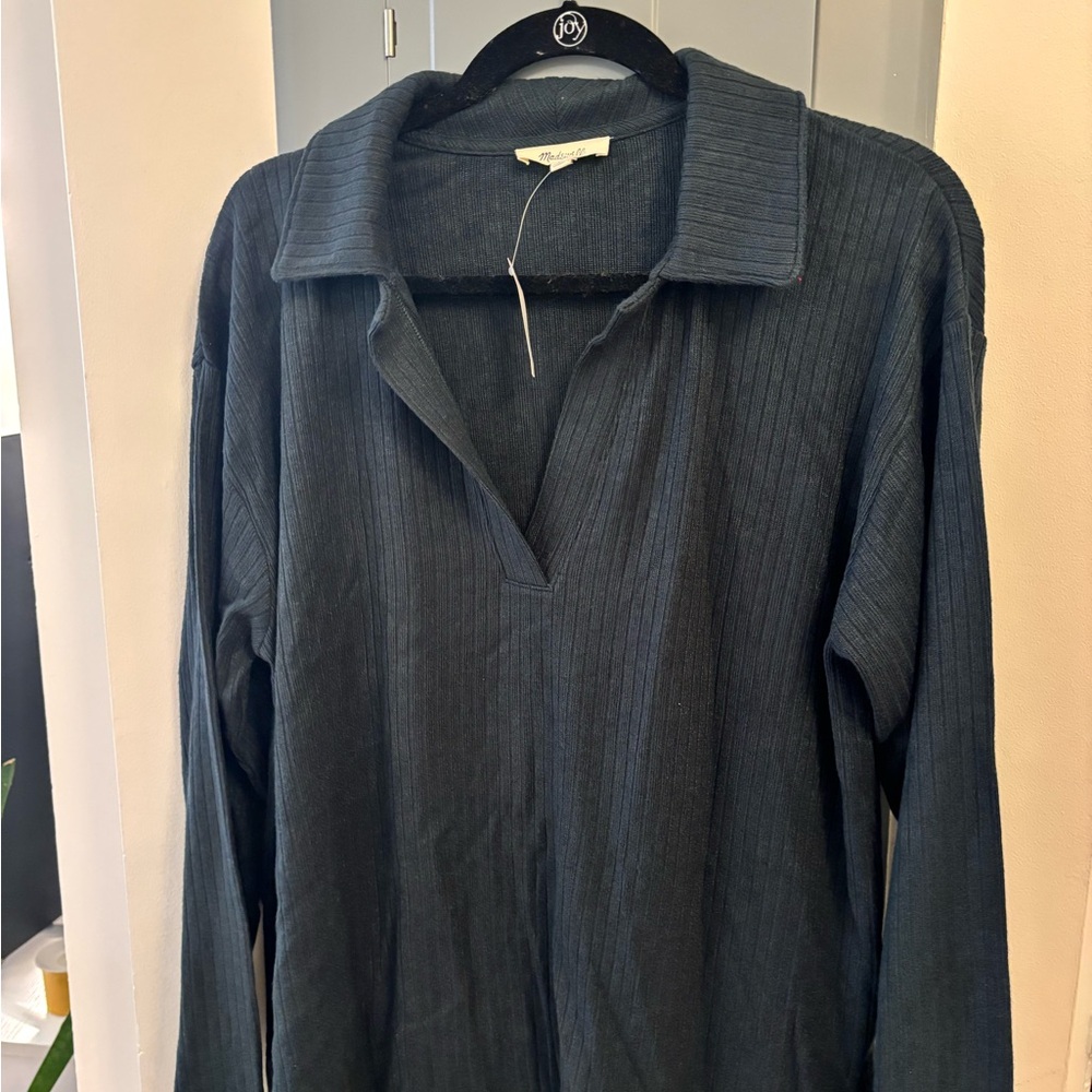 NWT Madewell Relaxed Long-Sleeve Polo Tee GREEN